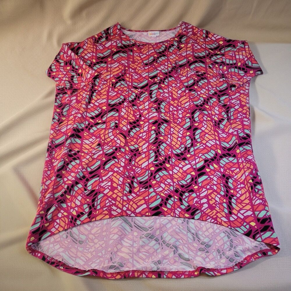 LuLaRoe S Irma Tunic Dress Womens Pink Geometric Polyester Stretch Soft Everyday